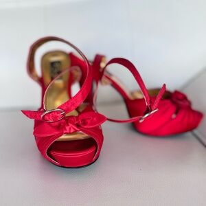 Pinup Couture BETTIE-04 RED SATIN HEELS